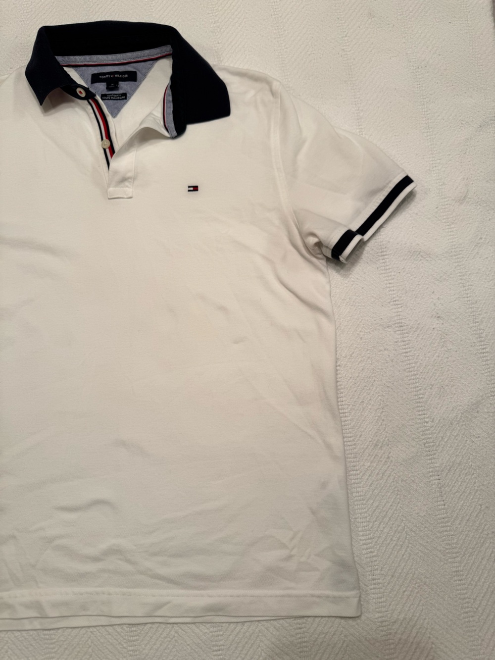 Tommy Hilfiger White Polo with Navy Stripe Accents - Picture 3 of 7